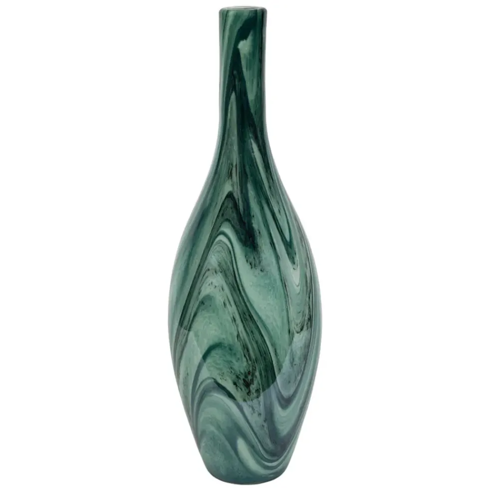 Vase dame-jeanne en verre vert et blanc h50cm - Silicio