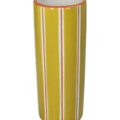 Vase en grès à rayures jaune 9x9x23cm