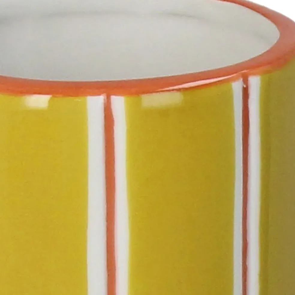 Vase en grès à rayures jaune 9x9x23cm