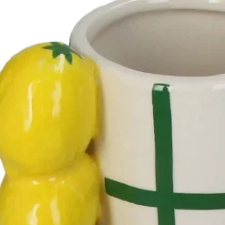 Vase en grès citron rayé vert h18cm