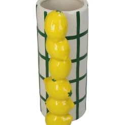 Vase en grès citron rayé vert h18cm