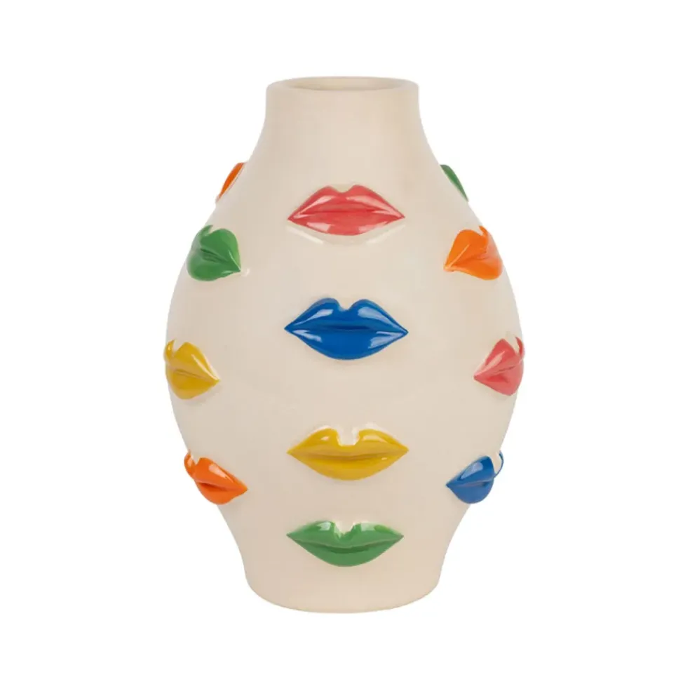 Vase en porcelaine avce lèvres multicolore h21cm - Visage-Arty