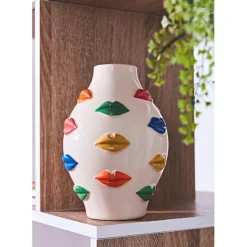 Vase en porcelaine avce lèvres multicolore h21cm - Visage-Arty
