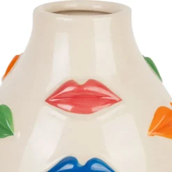 Vase en porcelaine avce lèvres multicolore h21cm - Visage-Arty
