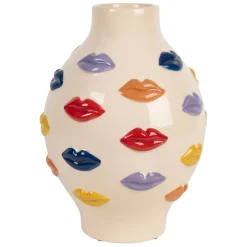 Vase en porcelaine avec lèvres multicolore h30cm - Visage-Arty