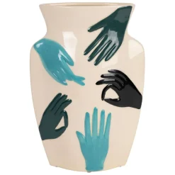 Vase en porcelaine avec mains bleu h31cm - Visage-Arty