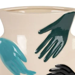 Vase en porcelaine avec mains bleu h31cm - Visage-Arty