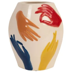 Vase en porcelaine avec mains multicolore h22.5cm - Visage-Arty