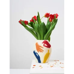 Vase en porcelaine avec mains multicolore h22.5cm - Visage-Arty