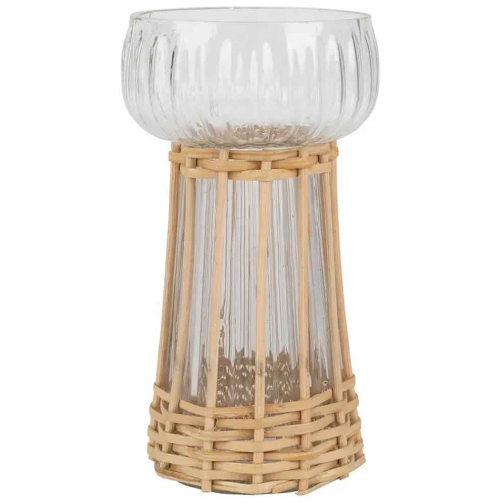Vase en verre et bambou naturel h15cm - Vanier