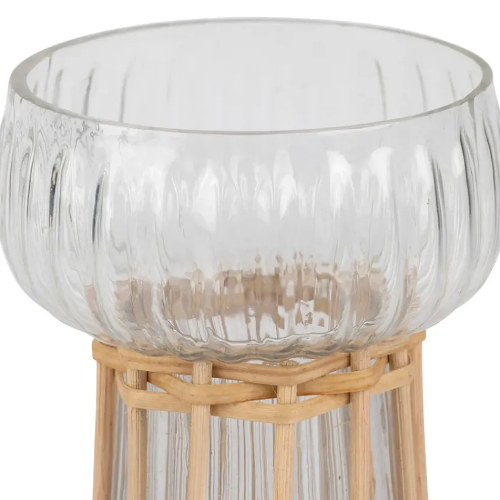 Vase en verre et bambou naturel h15cm - Vanier
