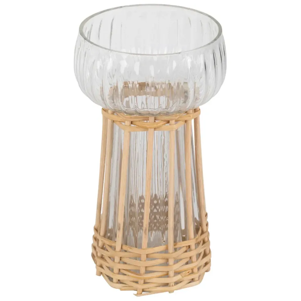 Vase en verre et bambou naturel h15cm - Vanier