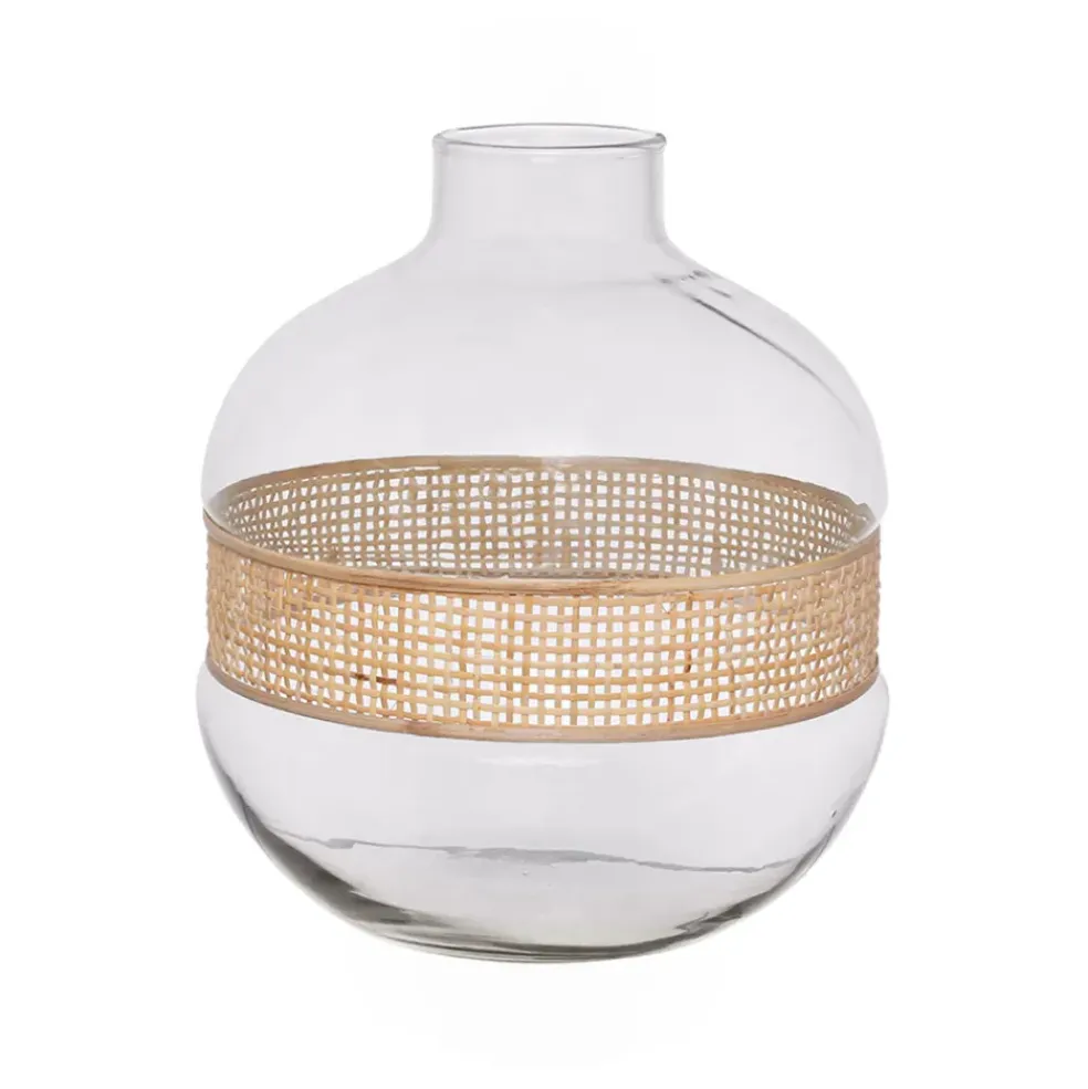 Vase en verre et rotin naturel h23cm - Fantine