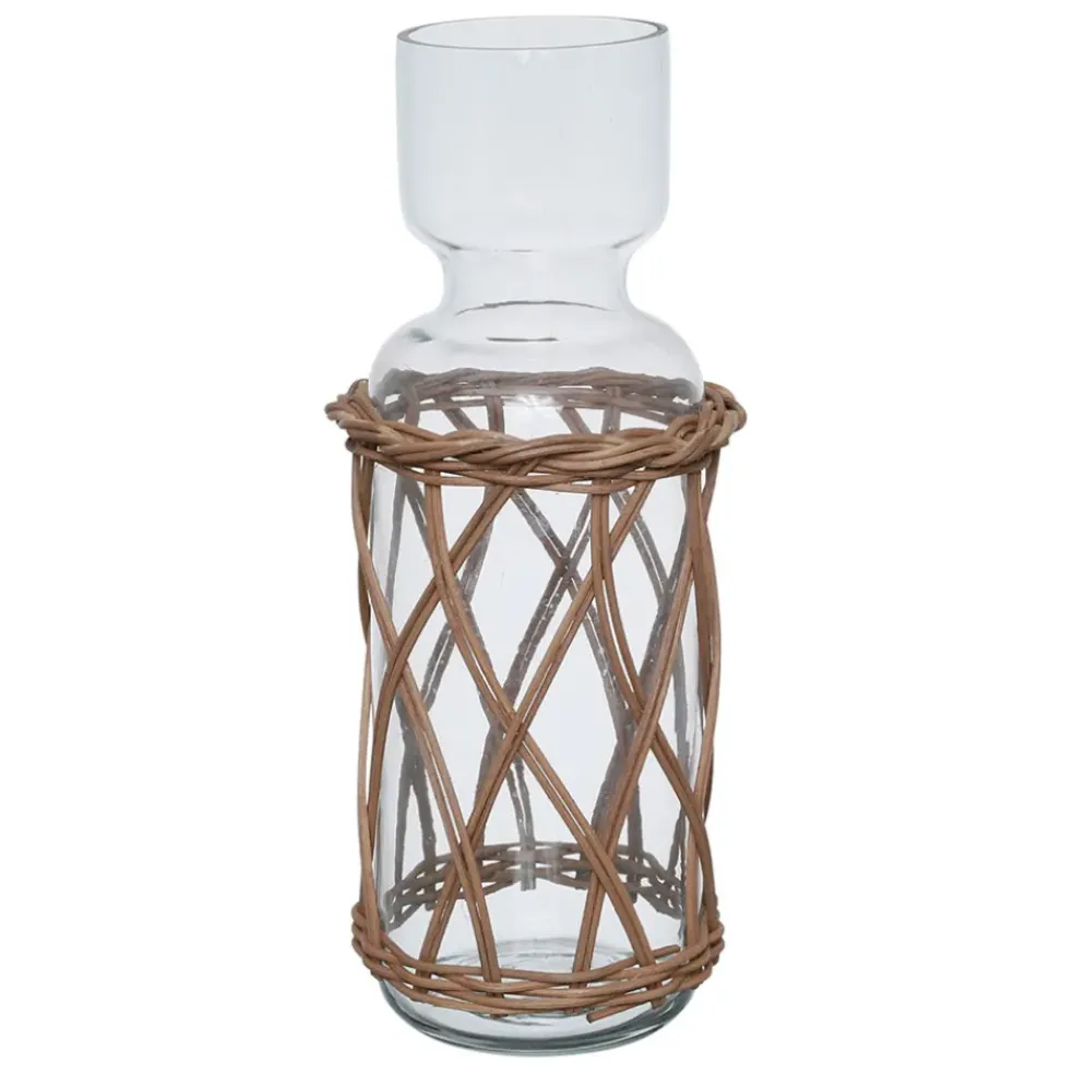 Vase en verre et rotin naturel foncé h33cm - Fantine