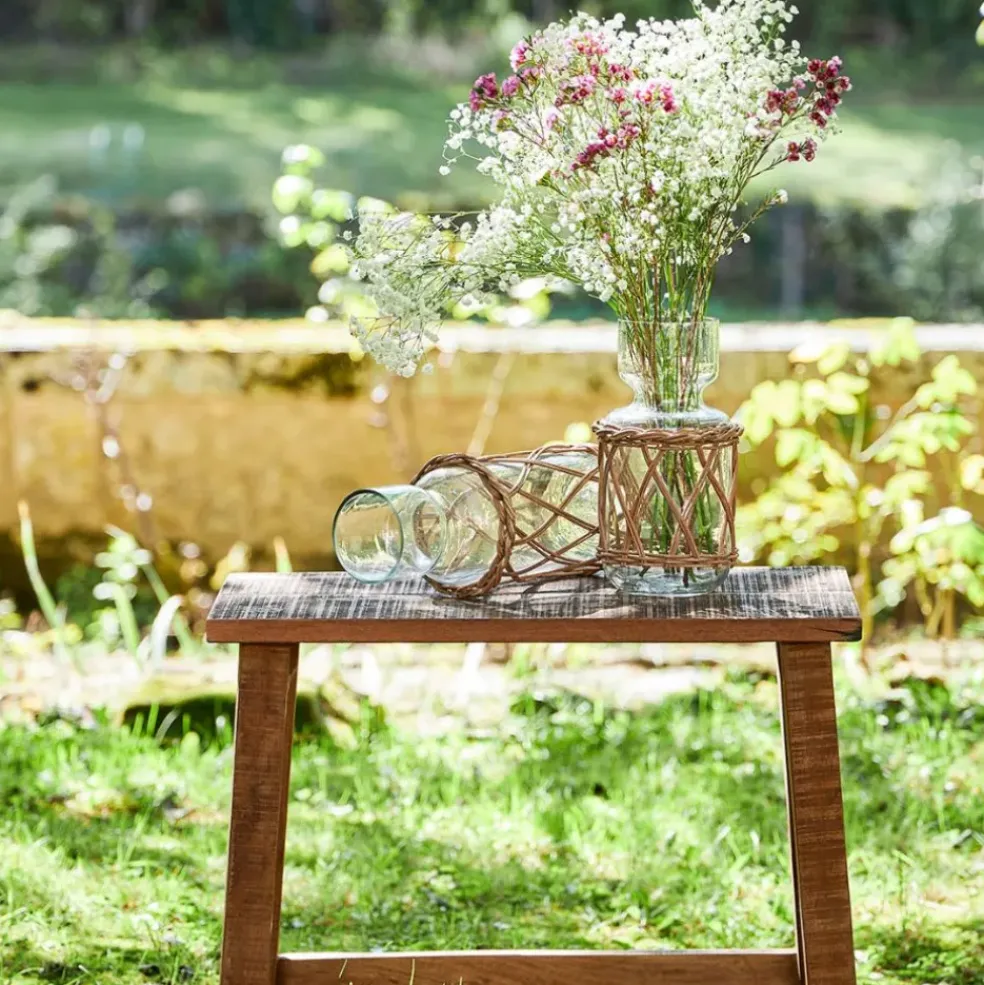 Vase en verre et rotin naturel foncé h33cm - Fantine