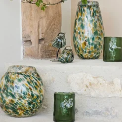 Vase en verre émeraude et doré h23cm - Menorca