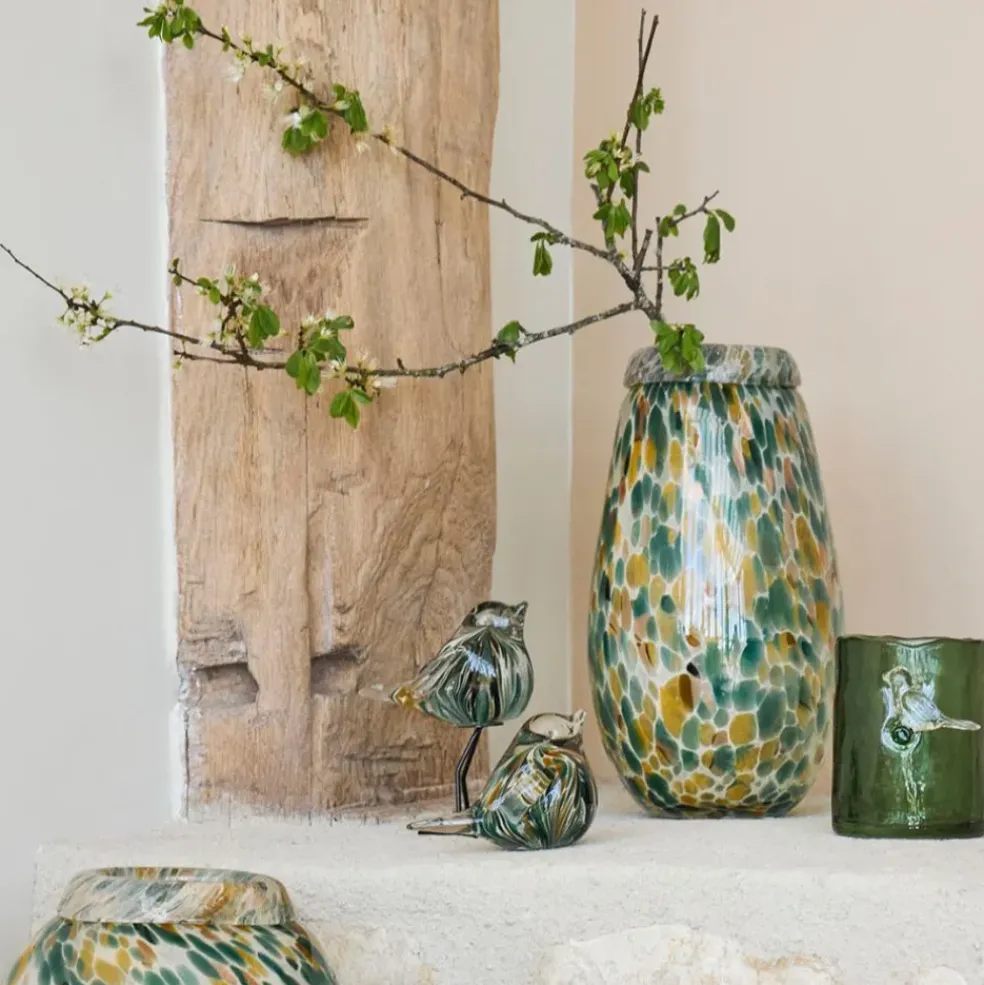 Vase en verre émeraude et doré h31cm - Menorca