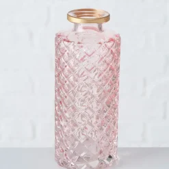 Vase en verre quadrillé rose et or h13cm - Adore