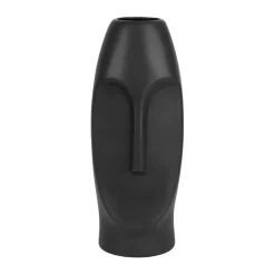 Vase mate face noir h24cm en gres