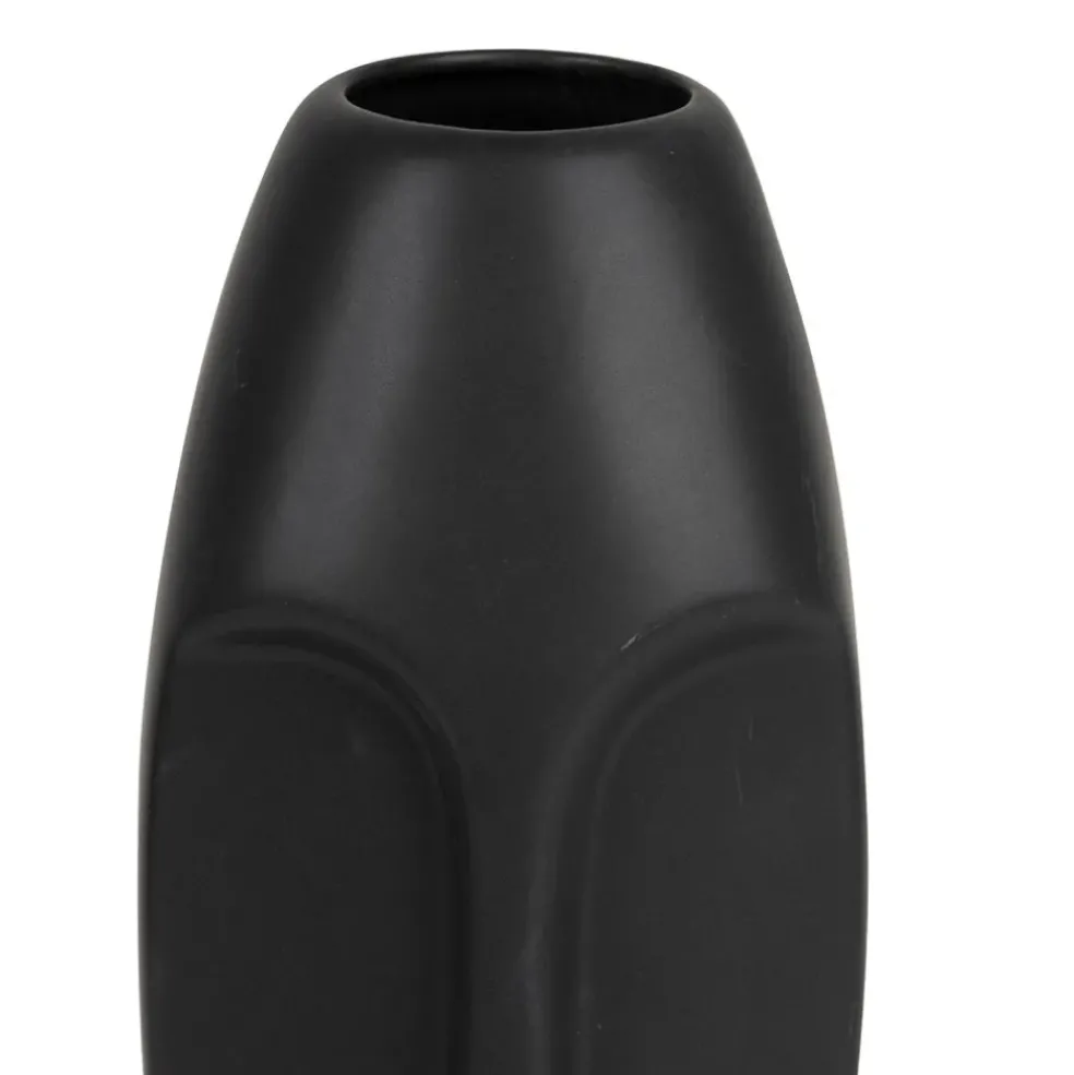 Vase mate face noir h24cm en gres