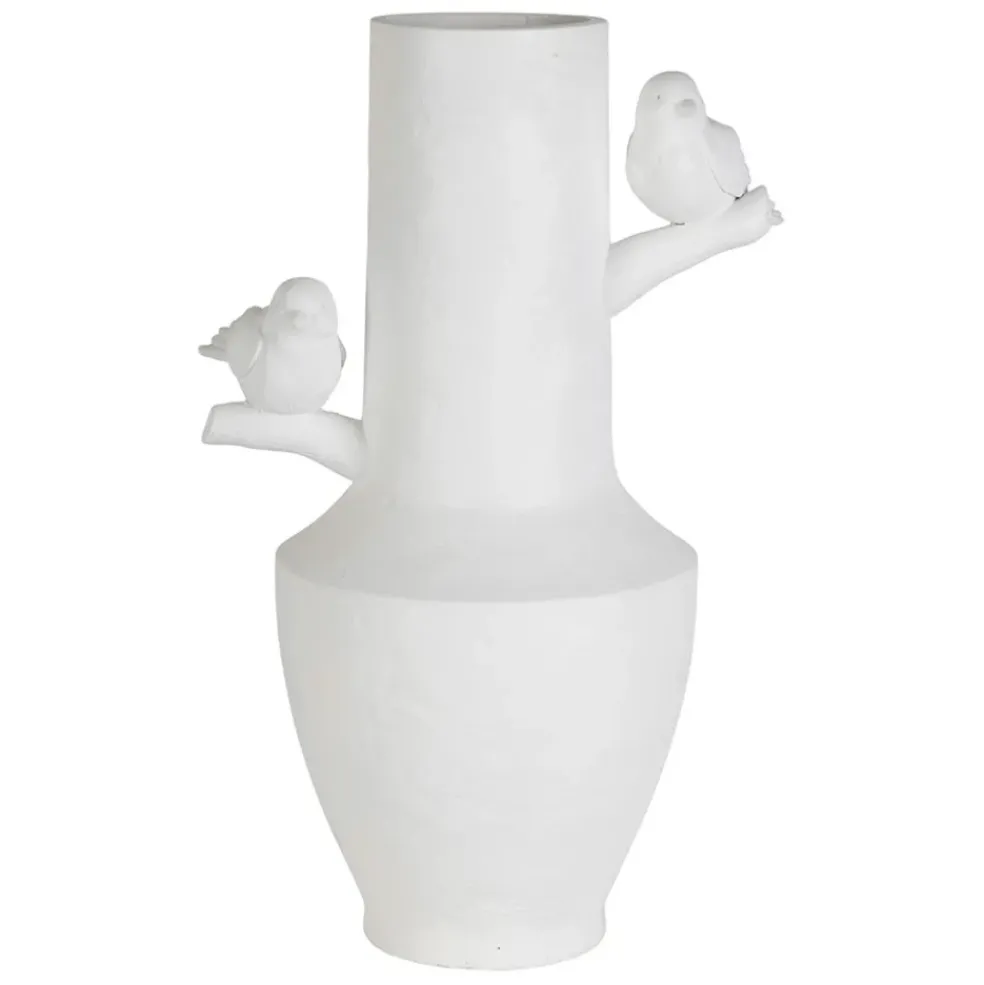 Vase moineau en résine blanc h35.5cm