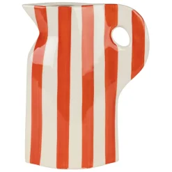 Vase pichet en grès rayé corail et blanc h24cm - Artist