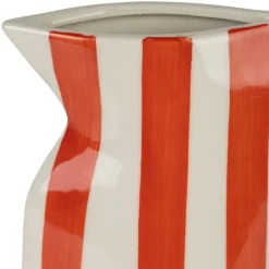 Vase pichet en grès rayé corail et blanc h24cm - Artist