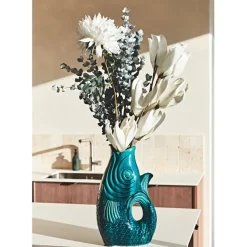 Vase Poisson en gres vert emeraude h39cm