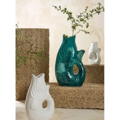 Vase Poisson en gres vert emeraude h39cm