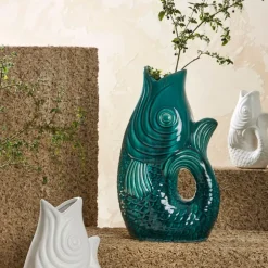 Vase poisson en grès blanc h19.5 cm - Mer