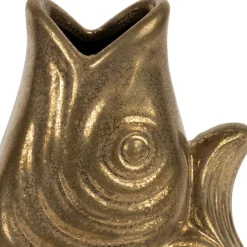 Vase poisson en grès doré h19.5 cm - Mer