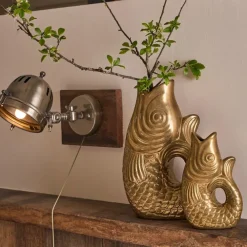 Vase poisson en grès doré h30.5 cm - Mer