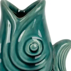 Vase poisson en grès émeraude h19.5cm - mer