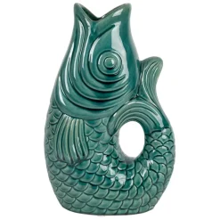 Vase poisson en grès émeraude h30.5cm - mer