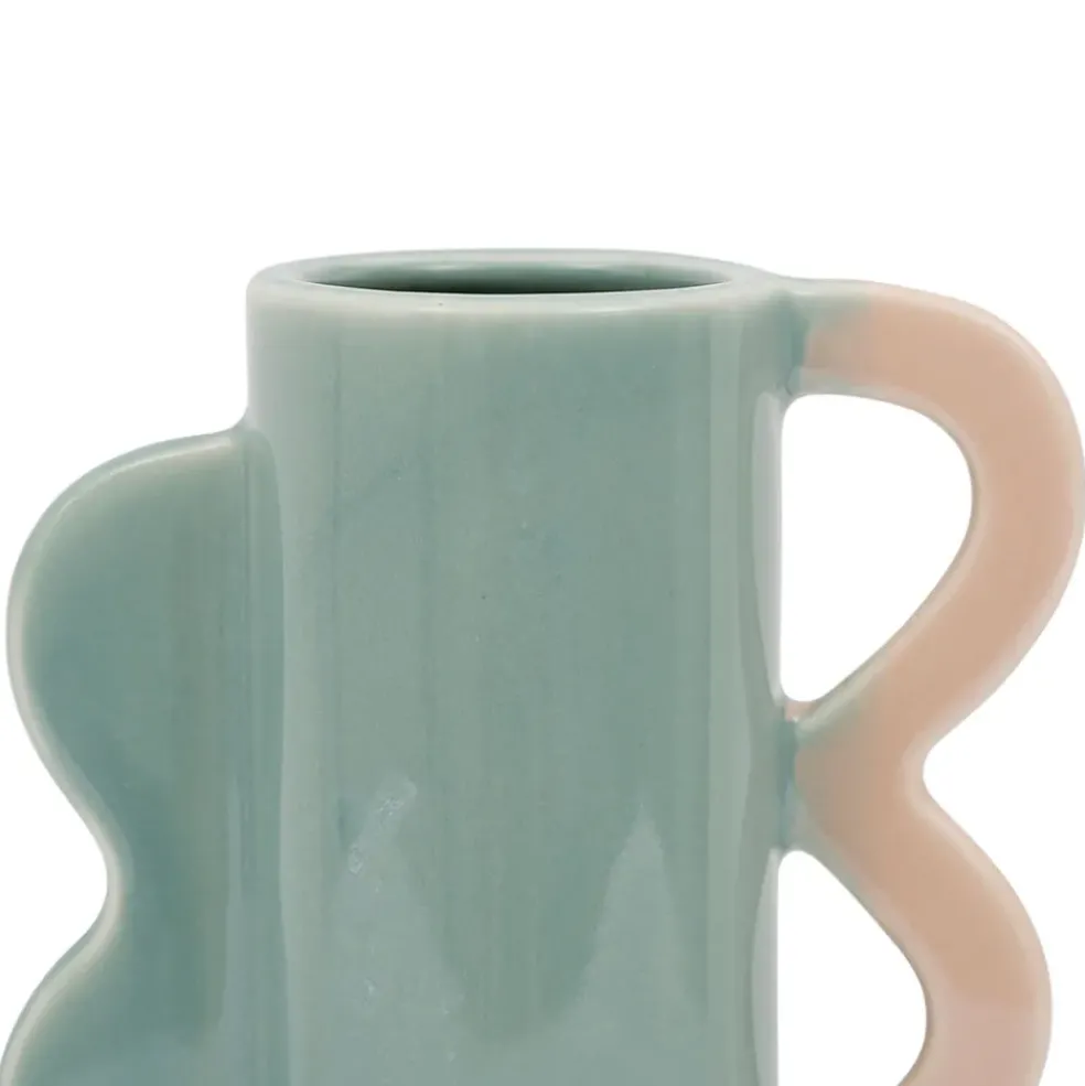 Vase vert et corail en grès - funny