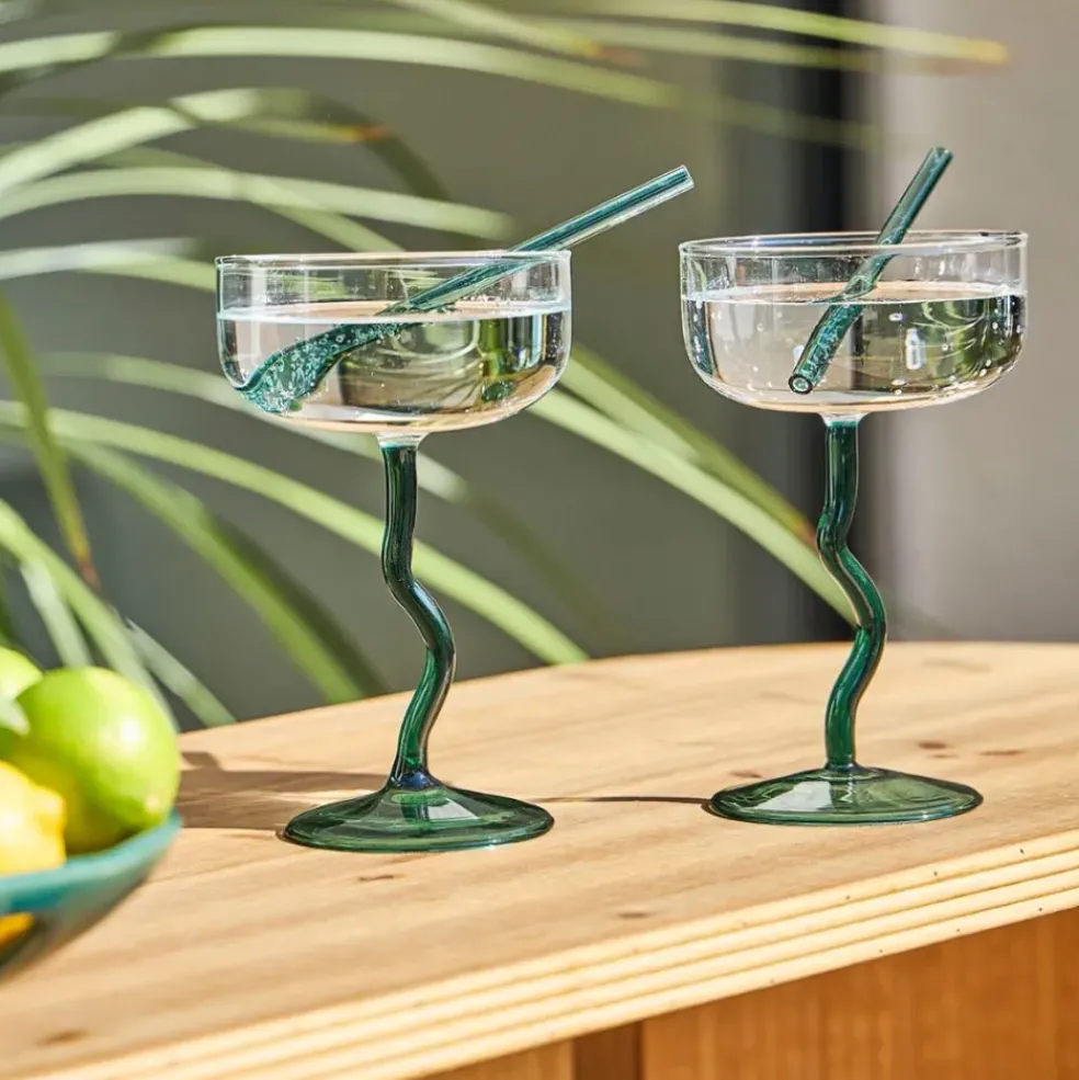 Verre a pied en verre emeraude - Funny