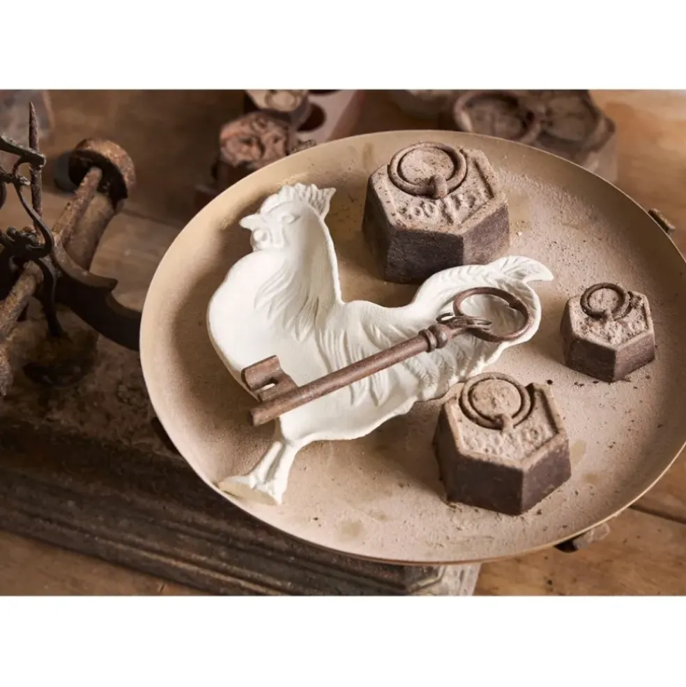 Vide poche coq en fonte blanc cassé - Basse-Cour