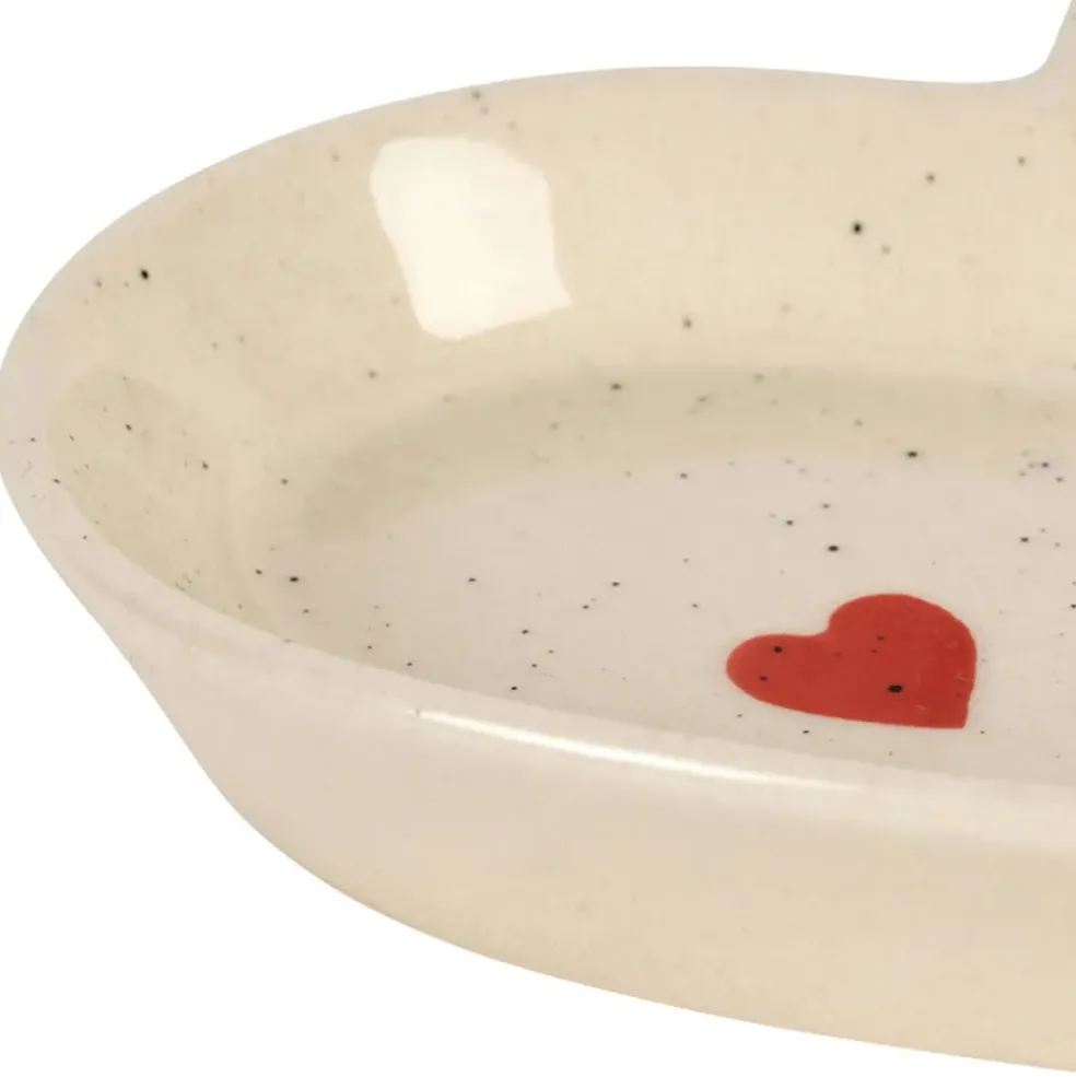 Vide poche cœur en grès blanc et rouge moucheté - Famille