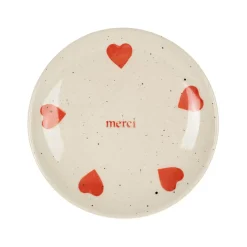 Vide poche rond en grès blanc moucheté d12cm - Famille