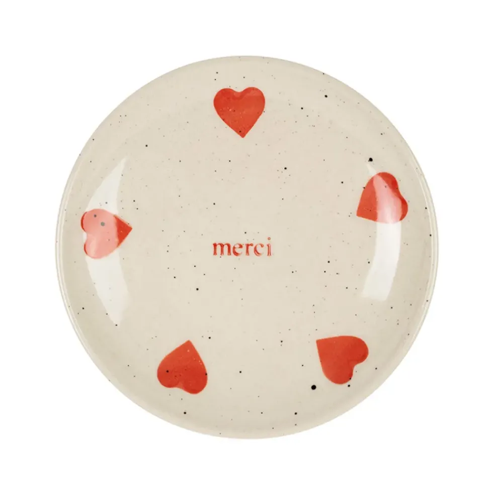 Vide poche rond en grès blanc moucheté d12cm - Famille