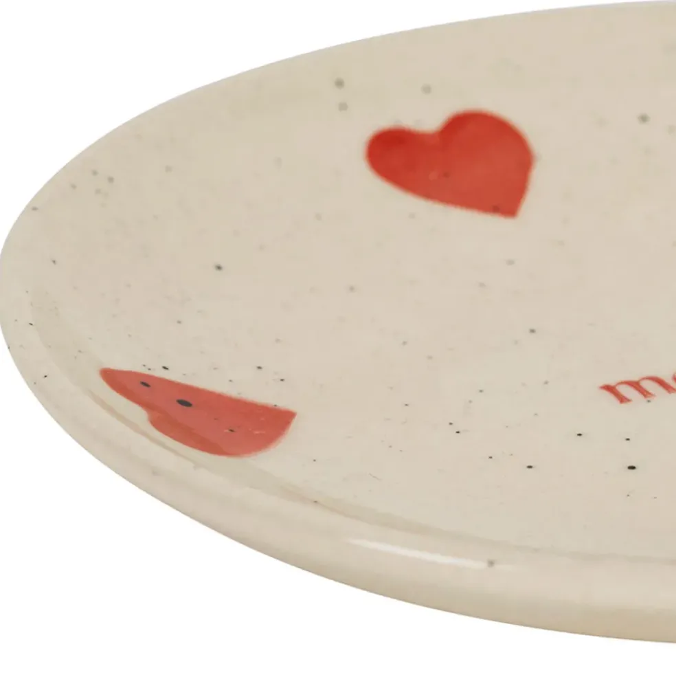 Vide poche rond en grès blanc moucheté d12cm - Famille